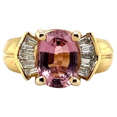 2.19 Carat Pink Tourmaline and Diamond 18k Yellow Gold Cocktail Ring