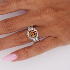 2.19 Carat Round Fancy Orange Brown Diamond Halo 18K White Gold Cathedral Ring
