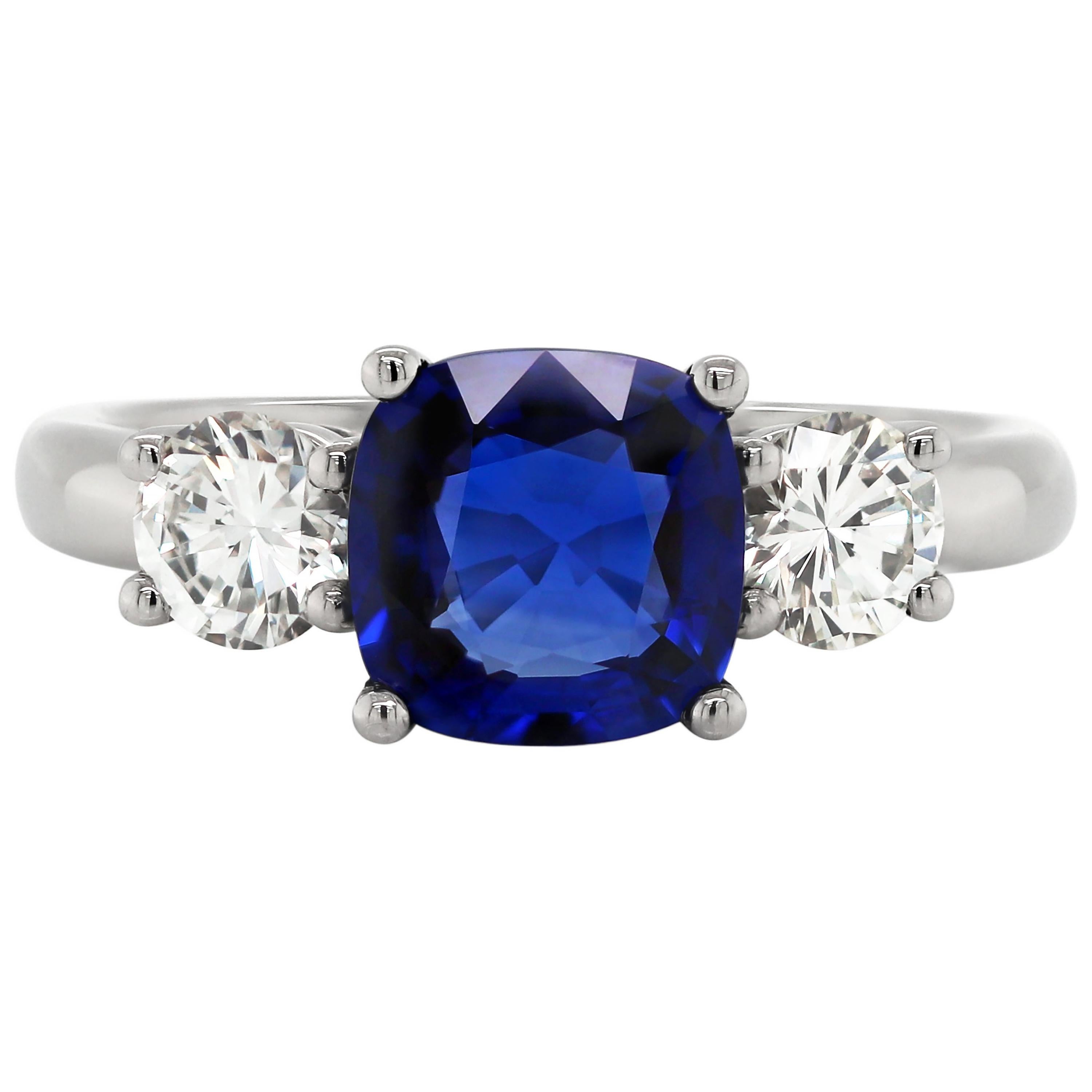 2.19 Carat Sapphire and Diamond Three-Stone Platinum Engagement Ring