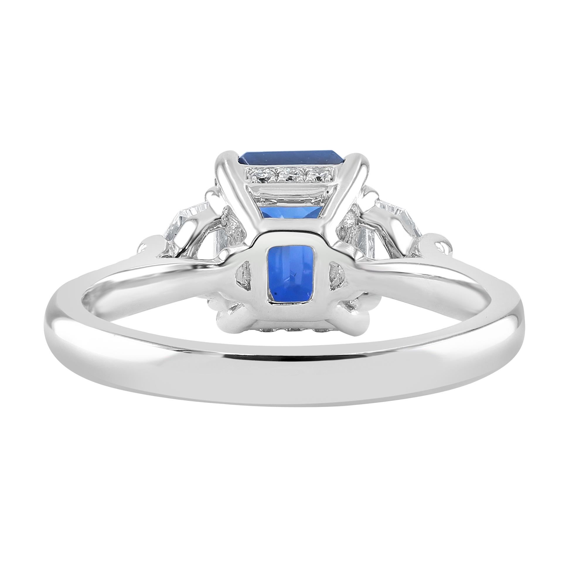 Emerald Cut 2.19 Carat Sapphire and Diamond White Gold Engagement Ring For Sale
