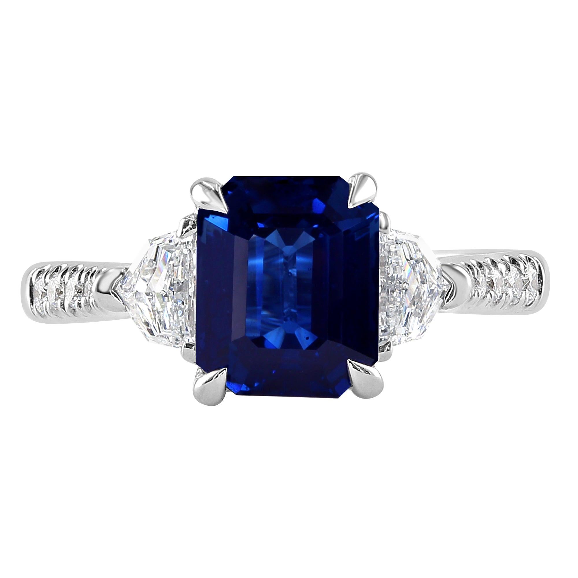 2.19 Carat Sapphire and Diamond White Gold Engagement Ring For Sale
