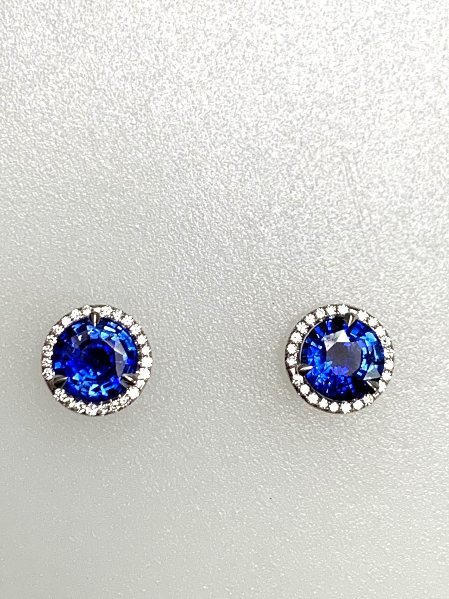 Modern 2.19 Carat Sapphire Diamond Earrings For Sale