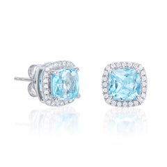 Sunita Nahata Sky Blue Topaz 2.19ct. Stud Earrings in 18KWG with Diamond.