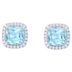 2.19 Carat Sky Blue Topaz Stud Earrings in 18KWG with White Diamond.