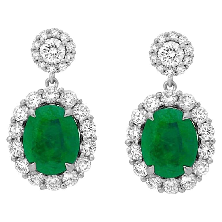 2.19 Carat Total Weight Emerald and Diamond Earrings Set in 18 Karat White Gold For Sale