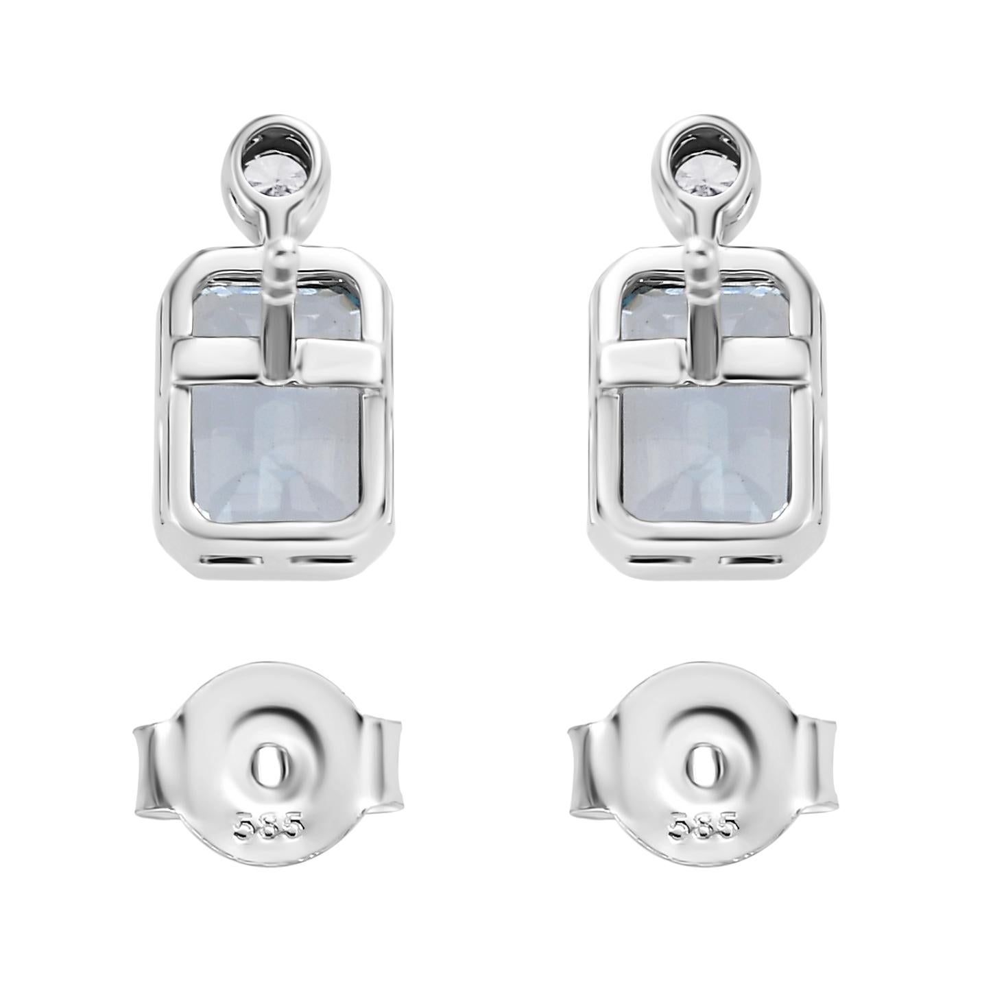 Modern 2.19 Carats Aquamarine Diamond Stud Earrings Wedding Gift in 14k White Gold For Sale