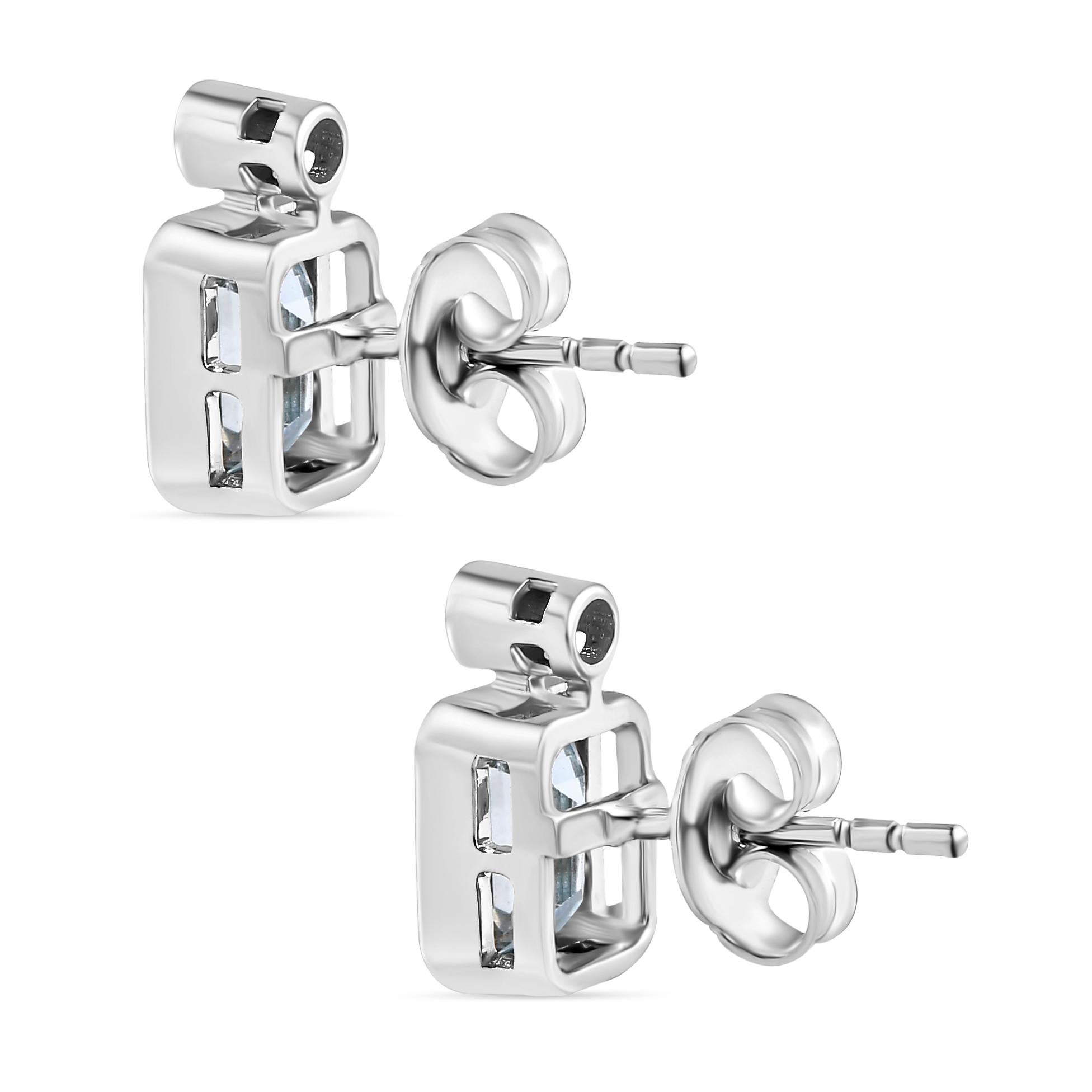 2.19 Carats Aquamarine Diamond Stud Earrings Wedding Gift in 14k White Gold In New Condition For Sale In New York, NY