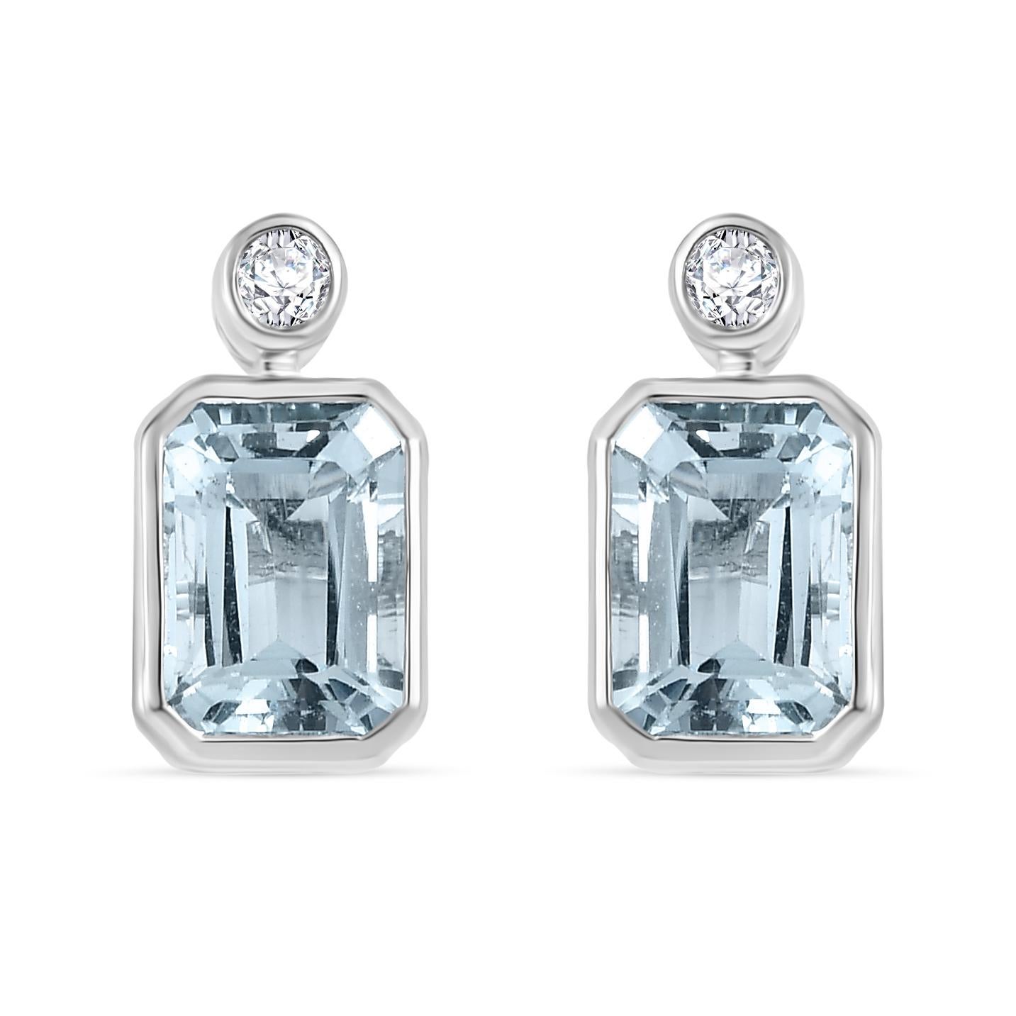 2.19 Carats Aquamarine Diamond Stud Earrings Wedding Gift in 14k White Gold For Sale 1
