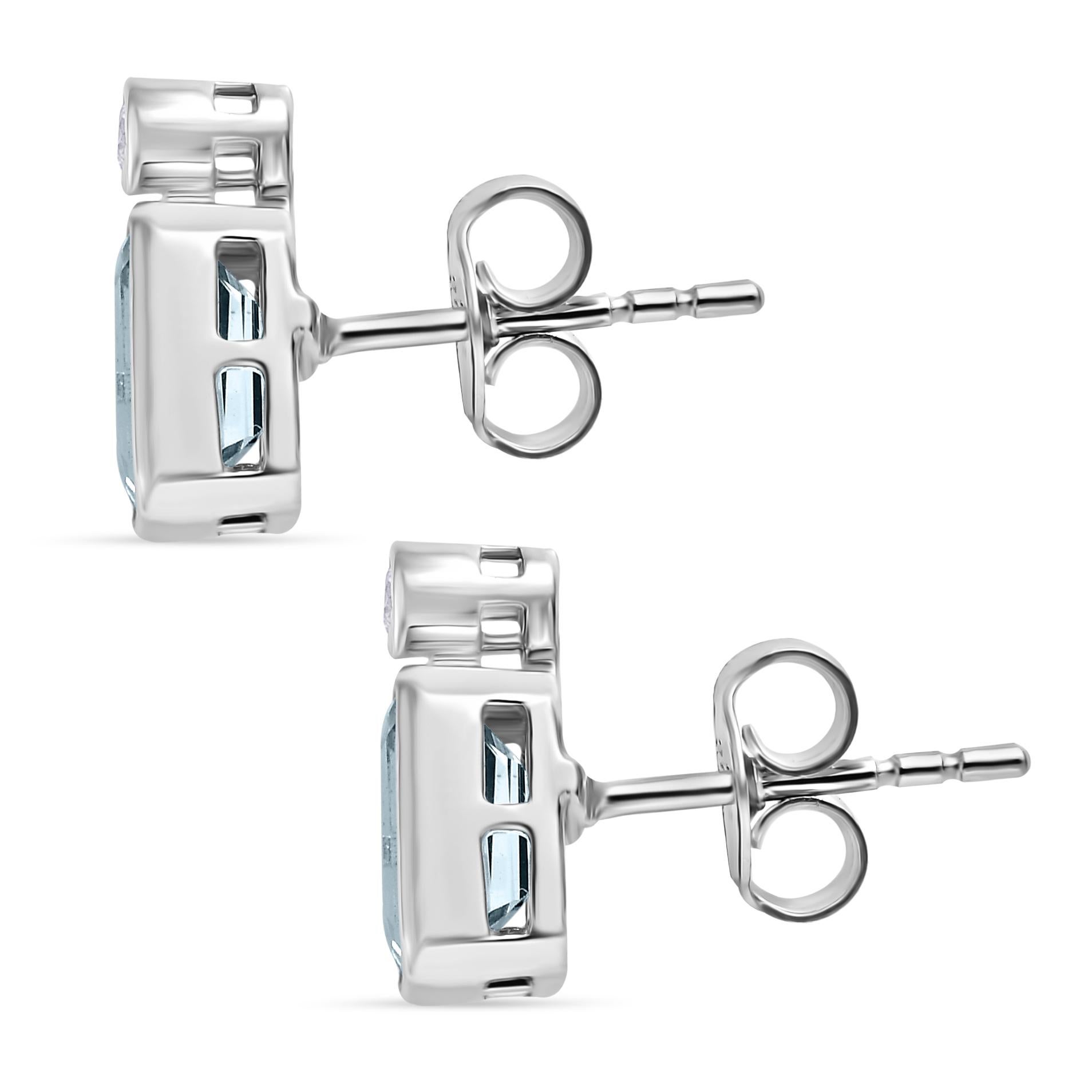 2.19 Carats Aquamarine Diamond Stud Earrings Wedding Gift in 14k White Gold For Sale 3