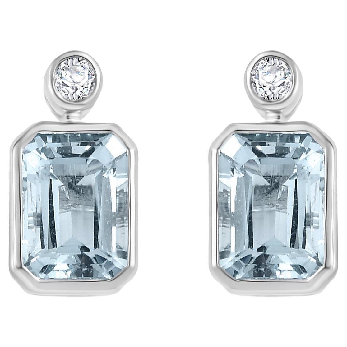 2.19 Carats Aquamarine Diamond Stud Earrings Wedding Gift in 14k White Gold
