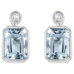 2.19 Carats Aigue-marine Diamond Stud Earrings Wedding Gift in 14k White Gold