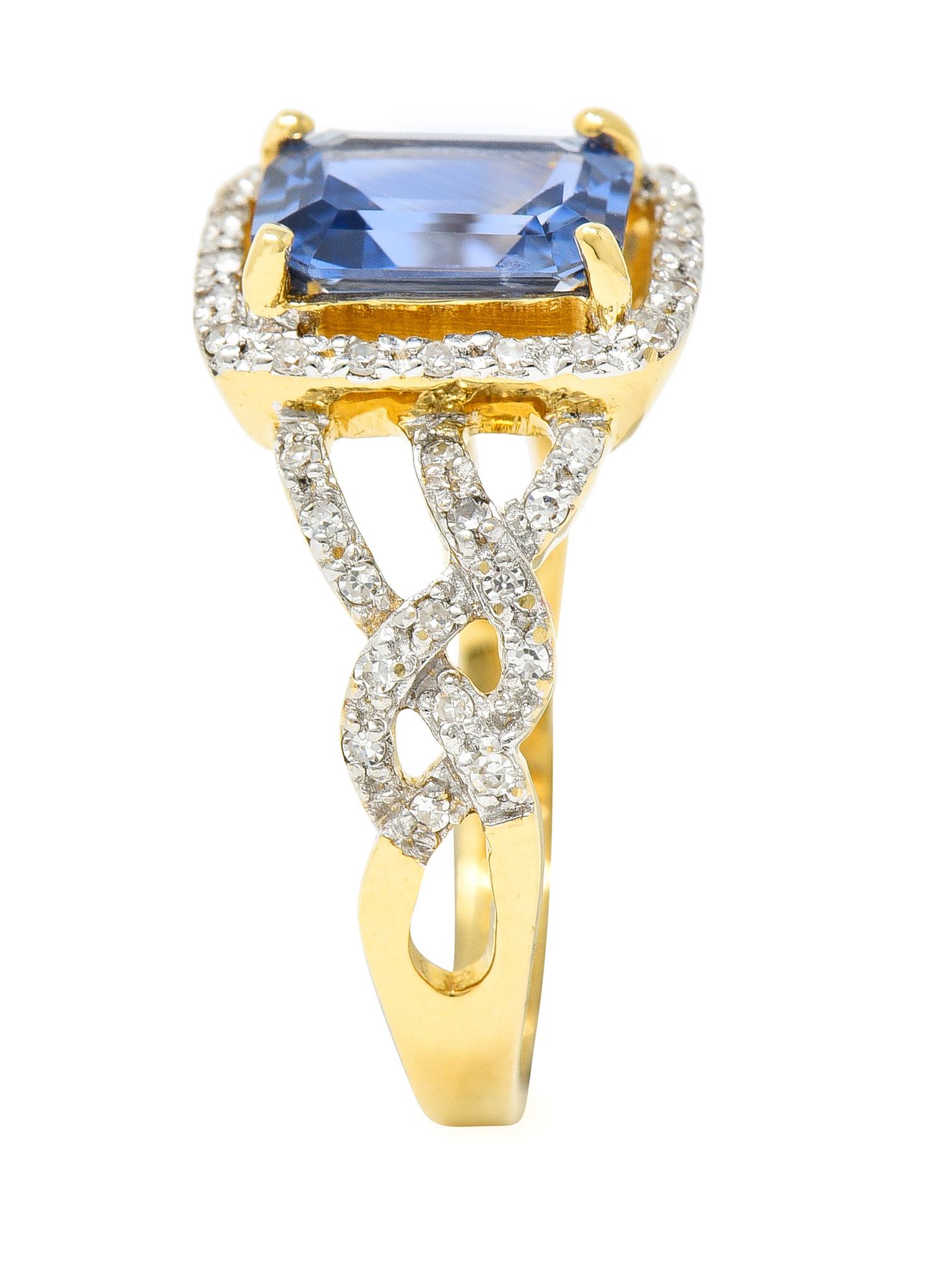 2.19 Carats Emerald Cut Sapphire Diamond 18 Karat Two-Tone Gold Braided Ring 5