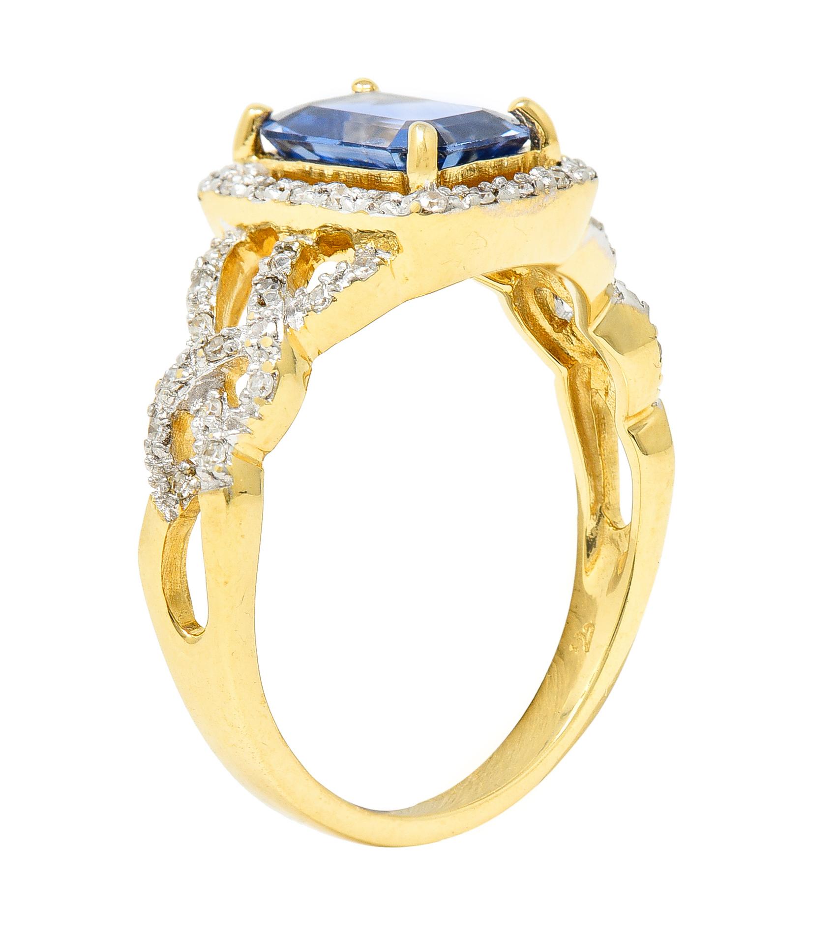 2.19 Carats Emerald Cut Sapphire Diamond 18 Karat Two-Tone Gold Braided Ring 6