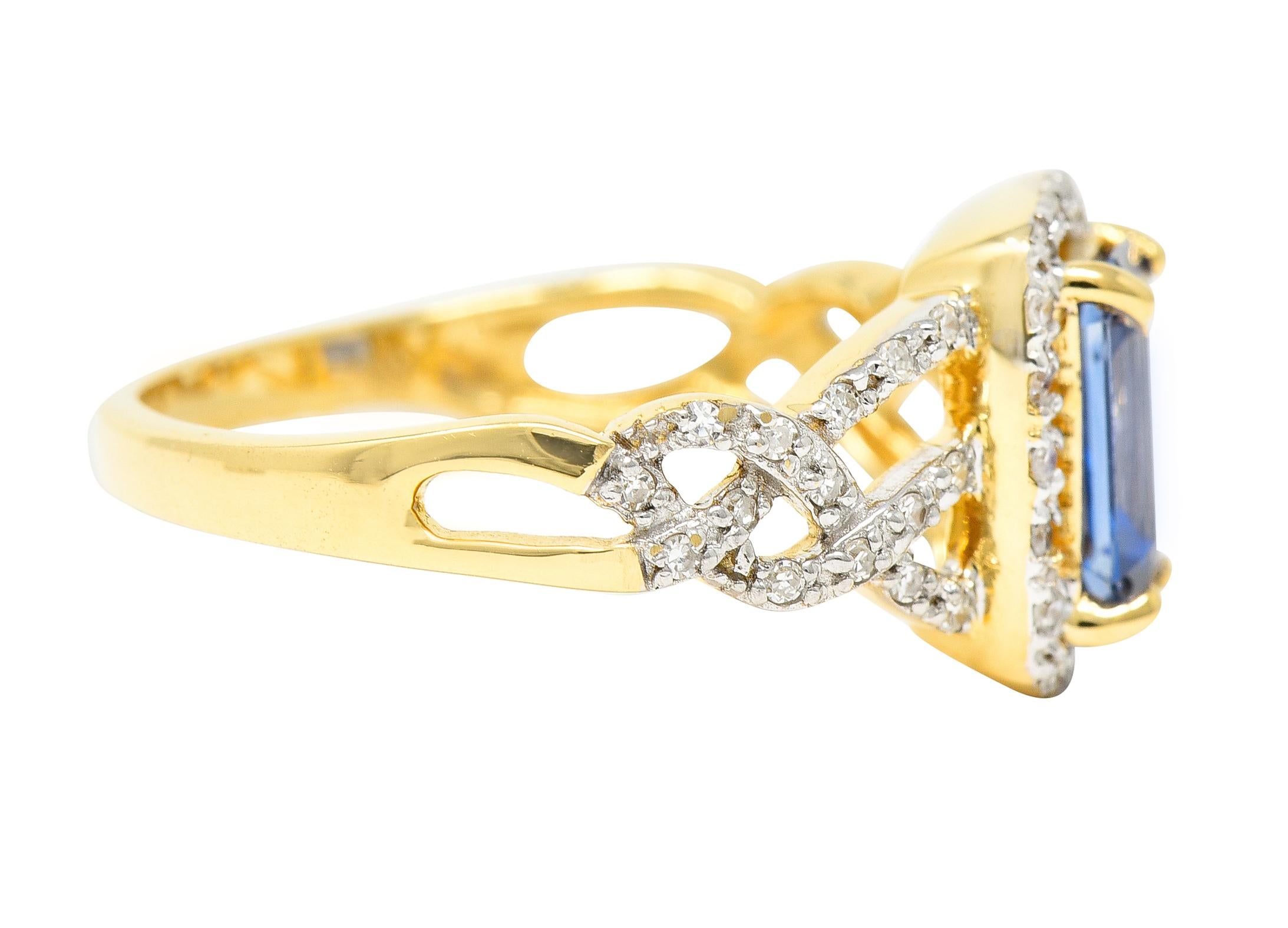 Contemporary 2.19 Carats Emerald Cut Sapphire Diamond 18 Karat Two-Tone Gold Braided Ring
