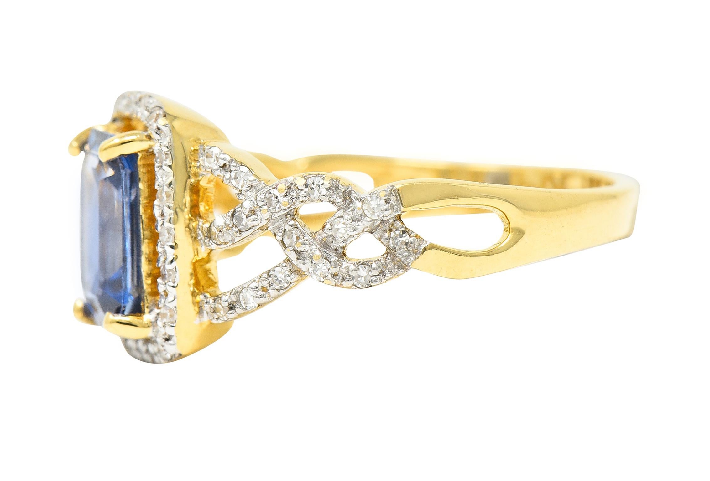 Women's or Men's 2.19 Carats Emerald Cut Sapphire Diamond 18 Karat Two-Tone Gold Braided Ring