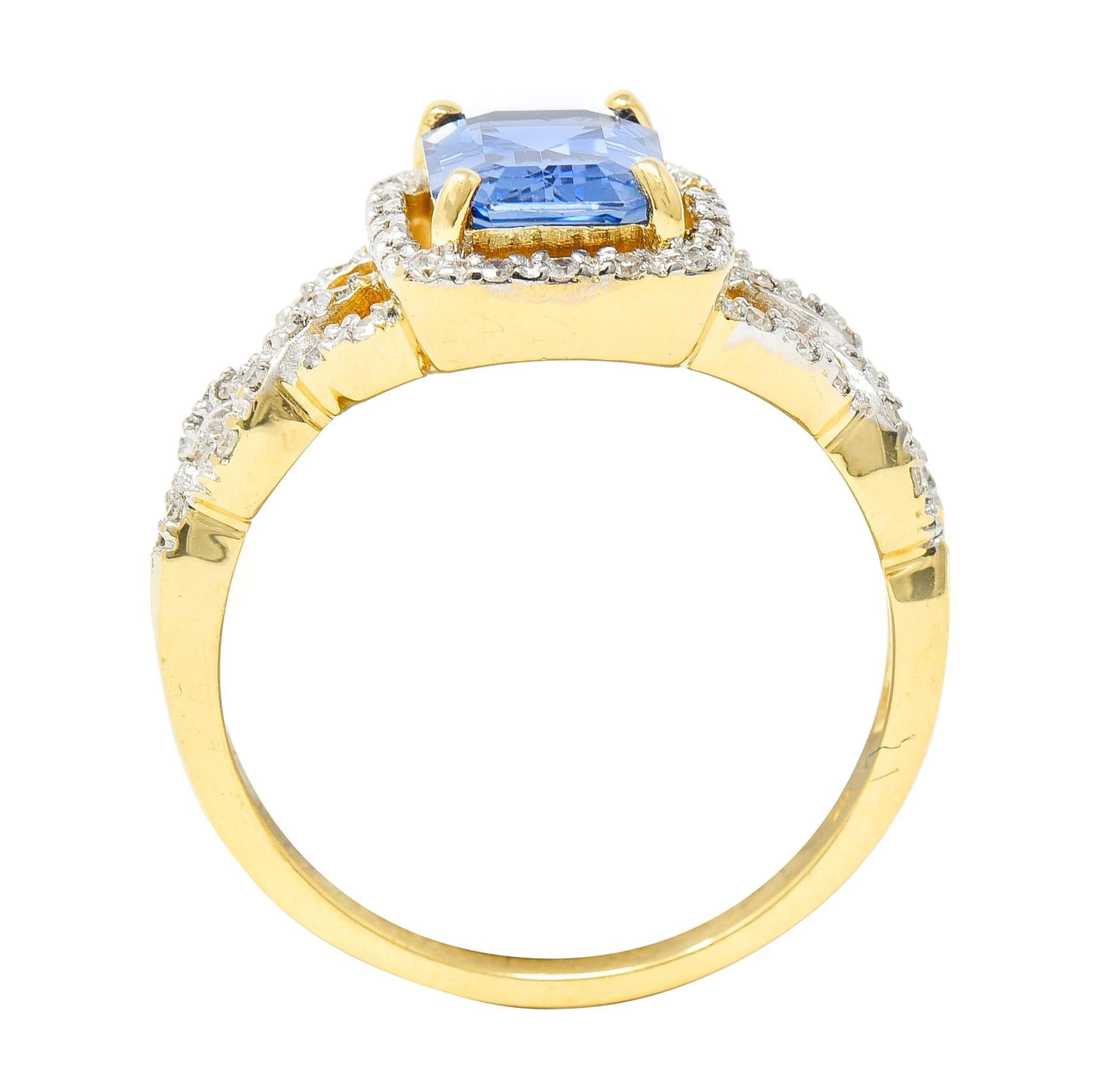 2.19 Carats Emerald Cut Sapphire Diamond 18 Karat Two-Tone Gold Braided Ring 4