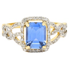 2.19 Carats Emerald Cut Sapphire Diamond 18 Karat Two-Tone Gold Braided Ring