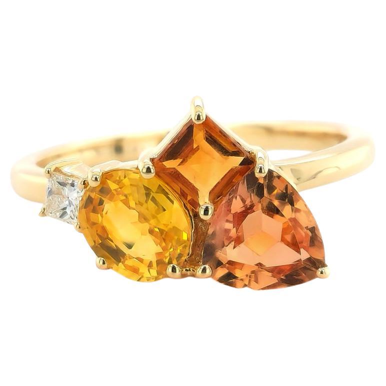 2.19 Carats Topaz, Sapphire, Citrine, and Diamond in 14K Yellow Gold Ring