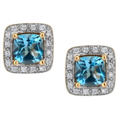 Gemistry 2.19 Ct. Swiss Blue Topaz Stud Earring with Diamond Accents in 14k Gold