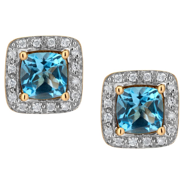 Gemistry 2.19 Ct. Swiss Blue Topaz Stud Earring with Diamond Accents in ...