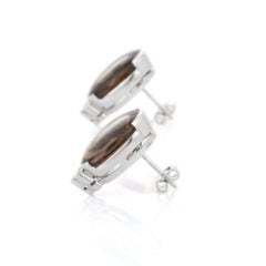 21.9 ct Oval Cut Smoky Quartz Pushback Stud Earrings in 14K Solid White Gold