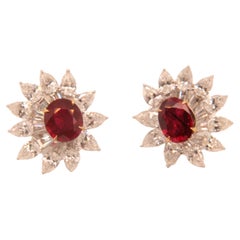 2.19 Ct GRS Pigeon Blood Burmese No Heat Ruby Diamond Earring in 18 Karat Gold