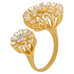 2,19 ct Labordiamant Double Flower Cluster Bypass Ring 14K Gelbgold für Geschenk