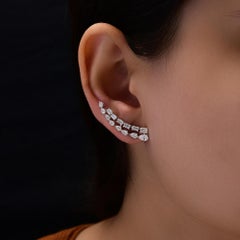 2.19 Ct Natural Diamond Ear Climber Earrings 18k White Gold