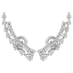 2.19 Ct Natural Diamond Ear Climber Earrings 18k White Gold