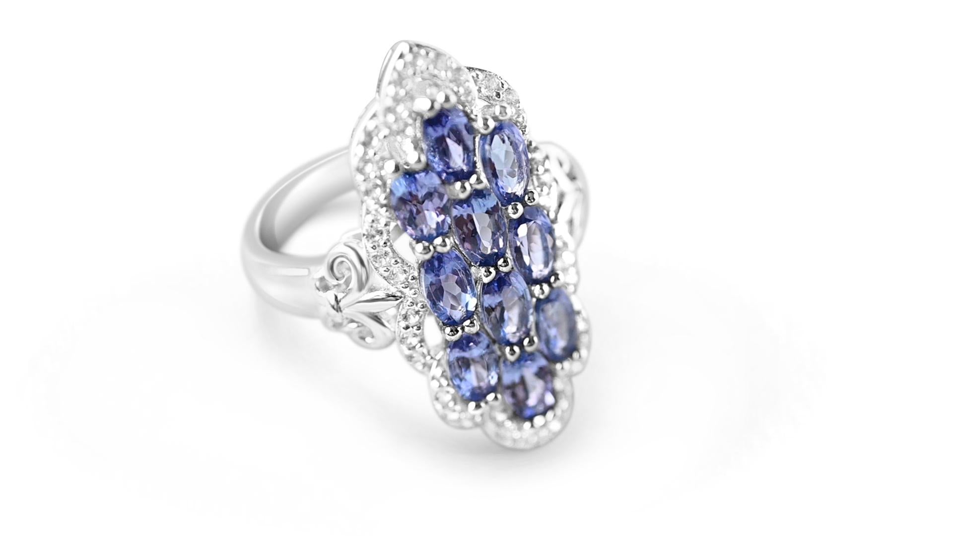 Oval Cut 2.19 Ct Tanzanite Ring 925 Sterling Silver Rhodium Plated Fashion Rings For Sale