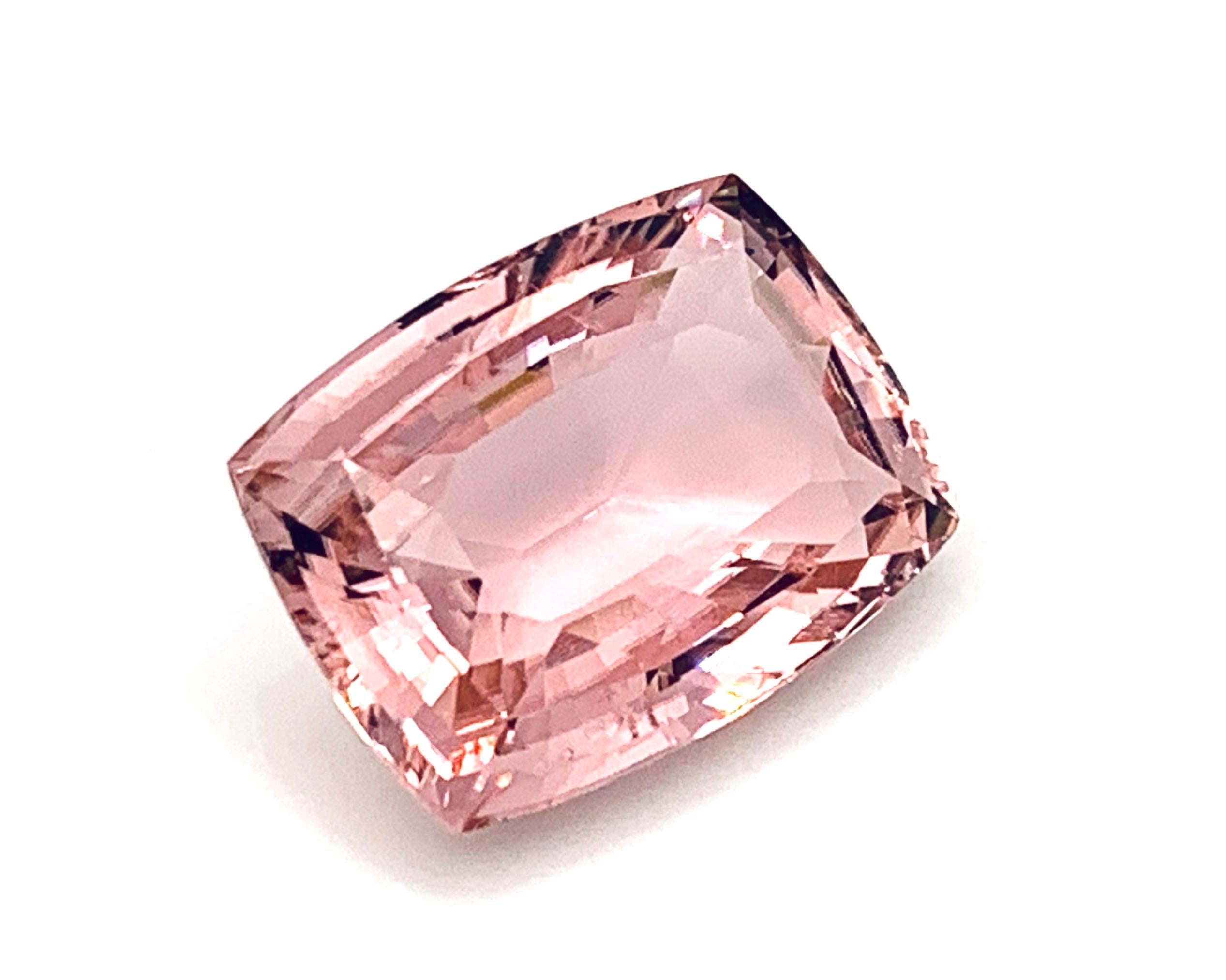 This lovely pink tourmaline will remind you of cherry blossoms in the spring! It is delicate in color yet bright and lively, with extraordinary luster not often seen in tourmaline. With a face up appearance of a stone even larger than its 21.90