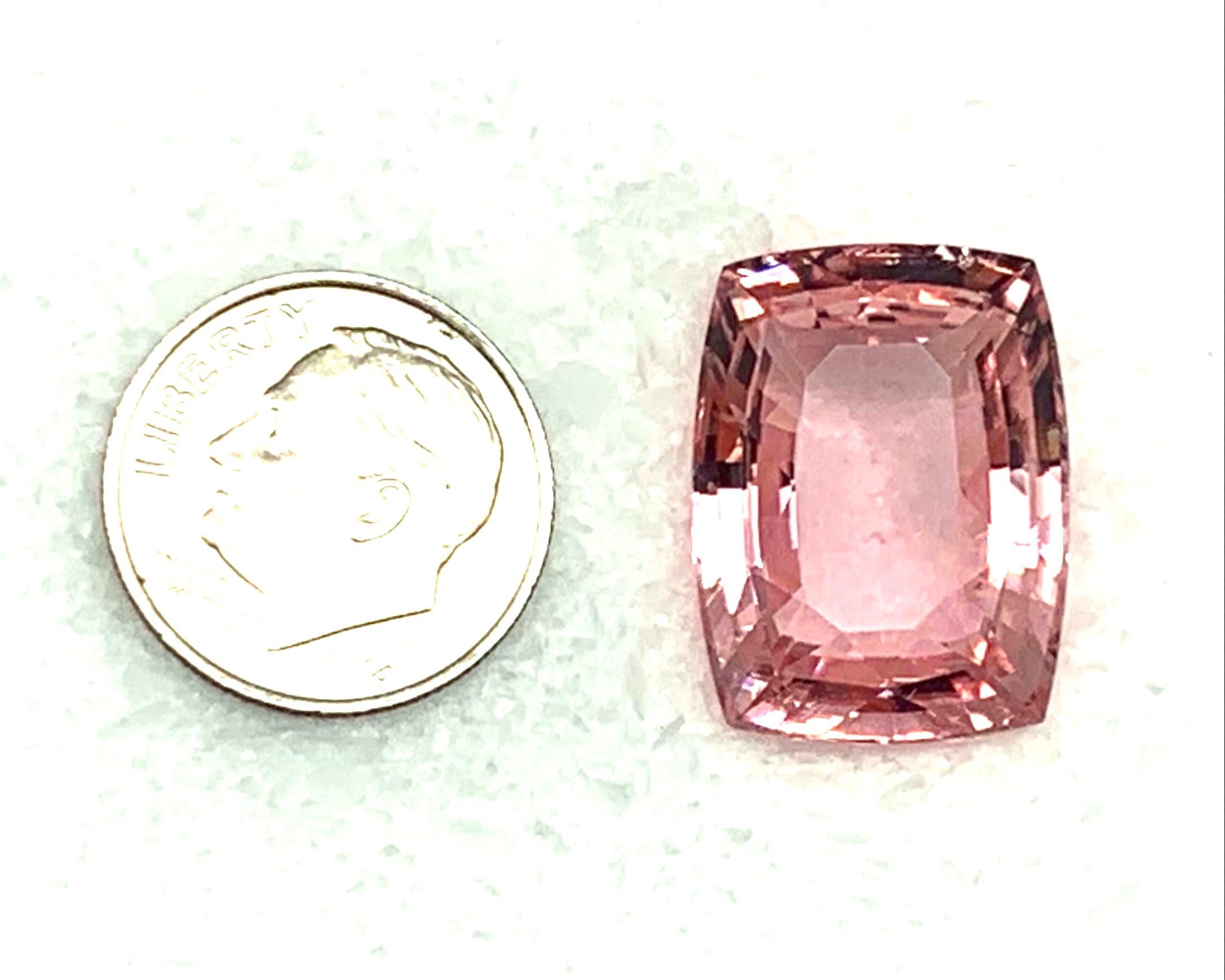 21.90 Carat Cherry Blossom Pink Tourmaline Cushion, Unset Pendant Gemstone In New Condition In Los Angeles, CA