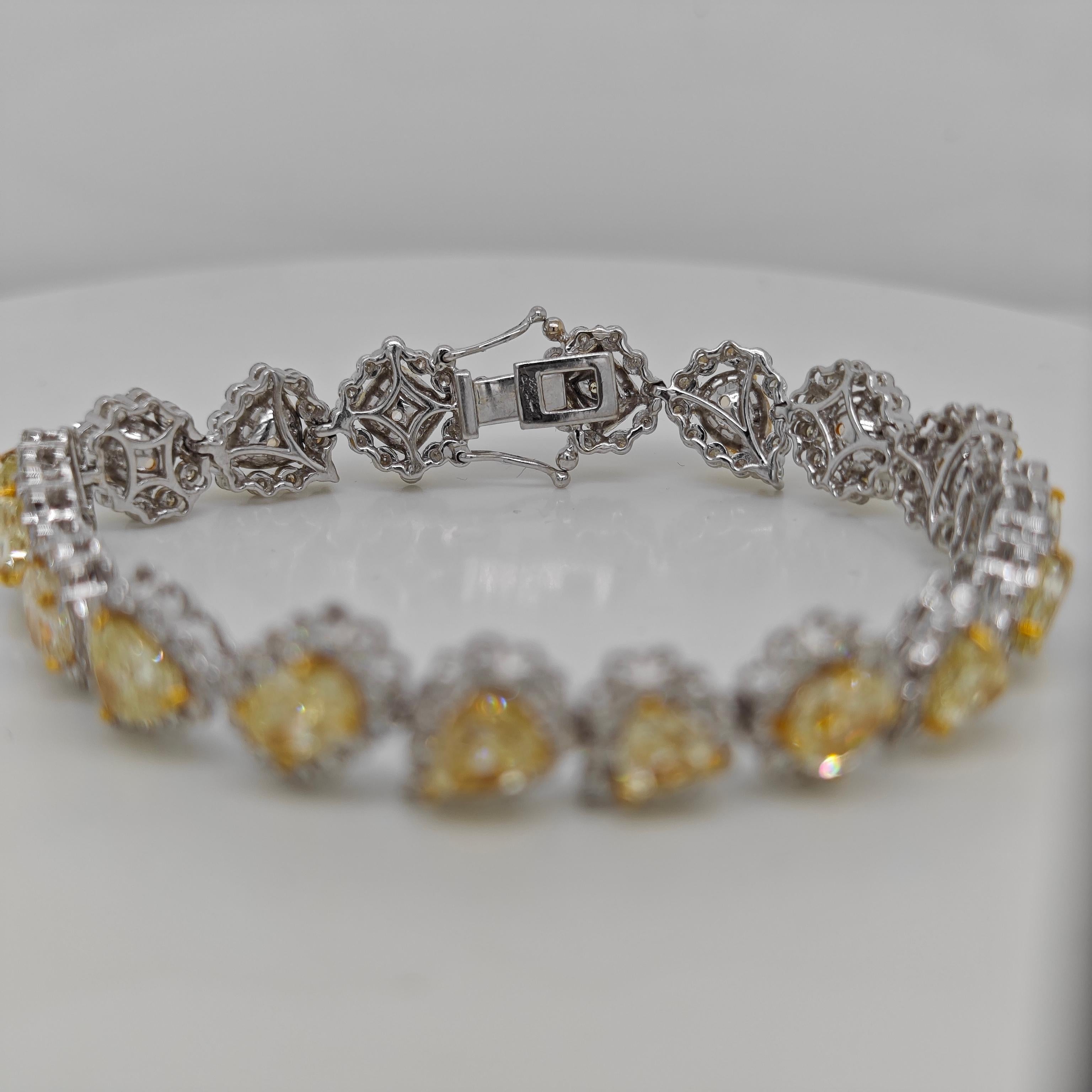 Mixed Cut 21.91 Carats Yellow and White Diamond White Gold Bracelet For Sale