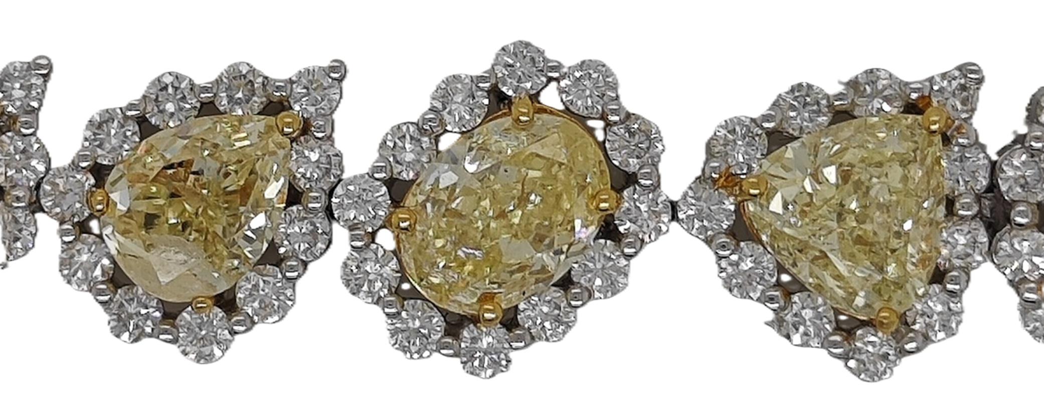 Women's 21.91 Carats Yellow and White Diamond White Gold Bracelet For Sale