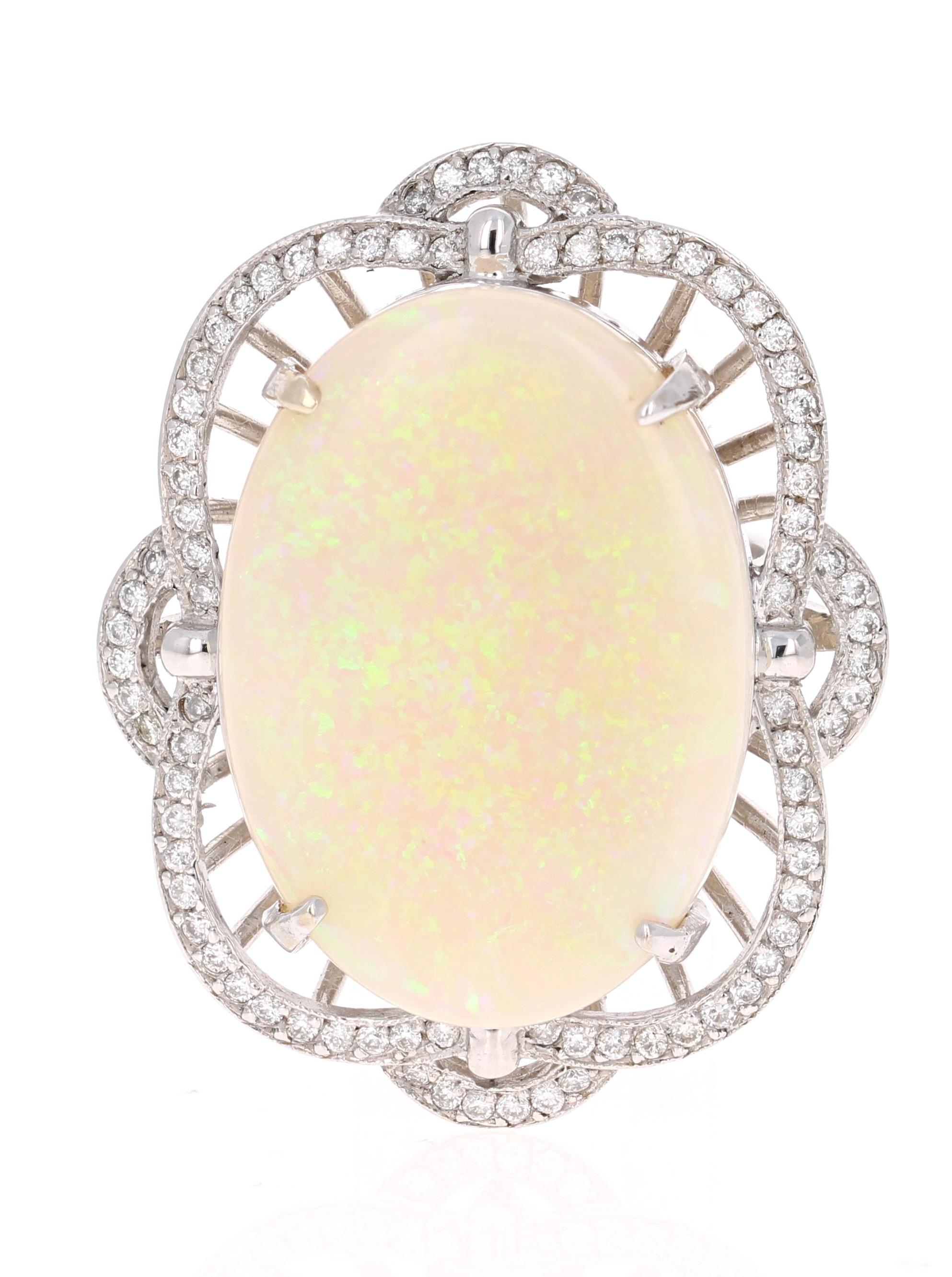Victorian 21.93 Carat Opal Diamond 14 Karat White Gold Ring