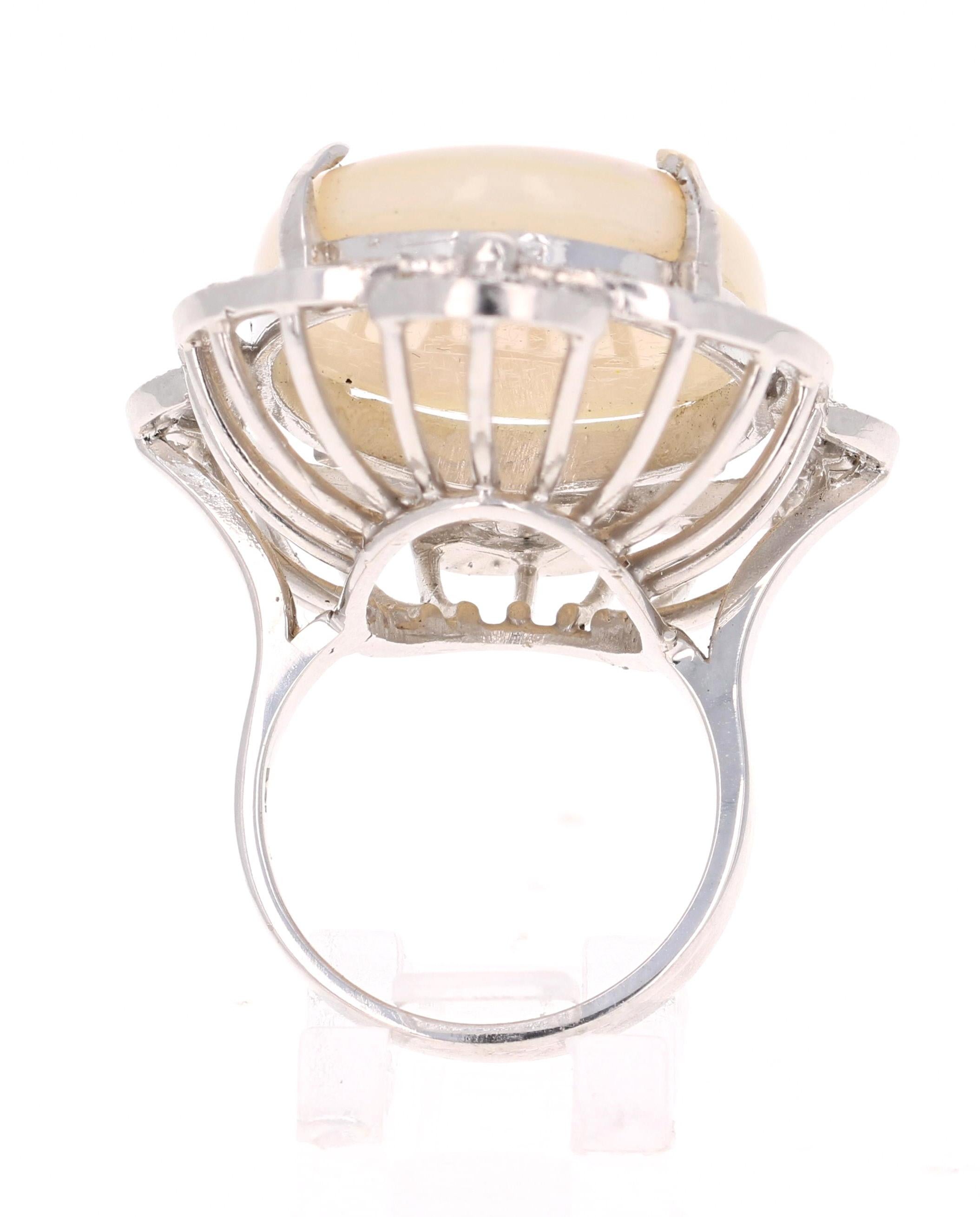 Oval Cut 21.93 Carat Opal Diamond 14 Karat White Gold Ring