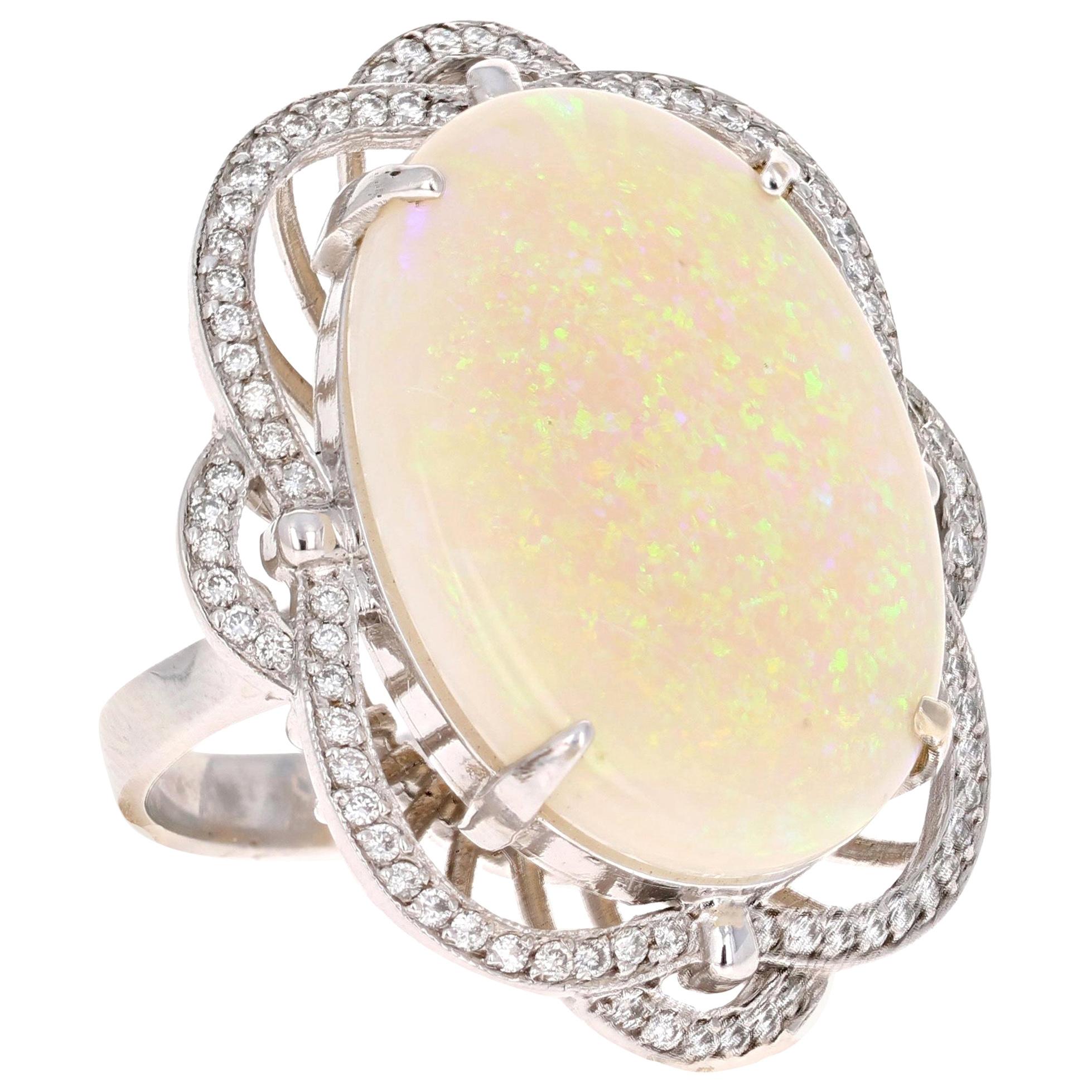 21.93 Carat Opal Diamond 14 Karat White Gold Ring
