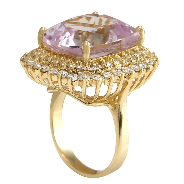 21.94 Carat Kunzite 18 Karat Yellow Gold Diamond Ring For Sale at 1stDibs