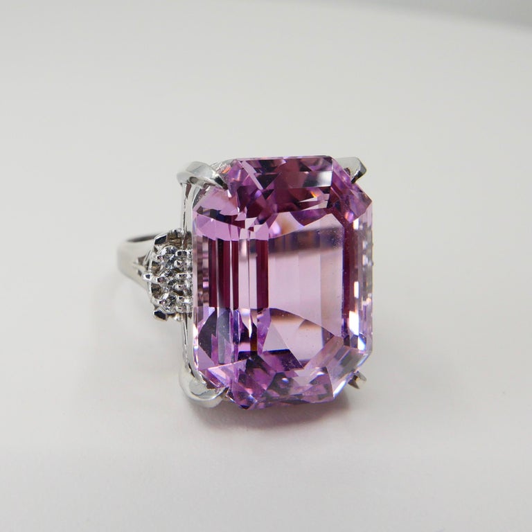 21.95 Ct Emerald Step Cut Pink Kunzite and Diamond Cocktail Ring ...