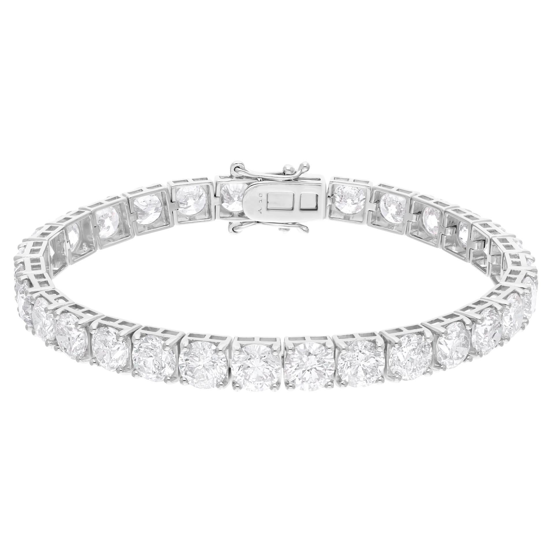 21.95 Ct. SI Clarity HI Color Round Diamond Tennis Bracelet 14 Karat White Gold