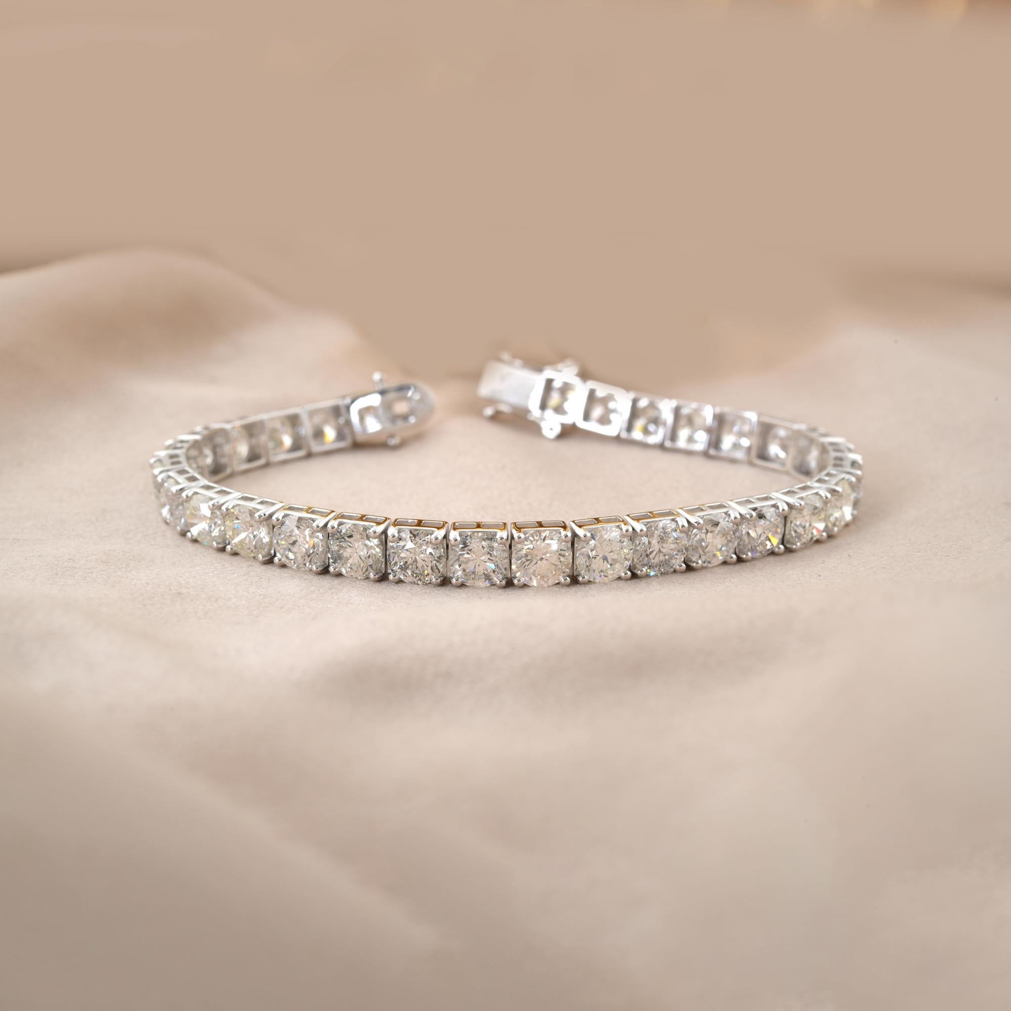 Modern 21.95 Ct. SI Clarity HI Color Round Diamond Tennis Bracelet 18 Karat White Gold For Sale