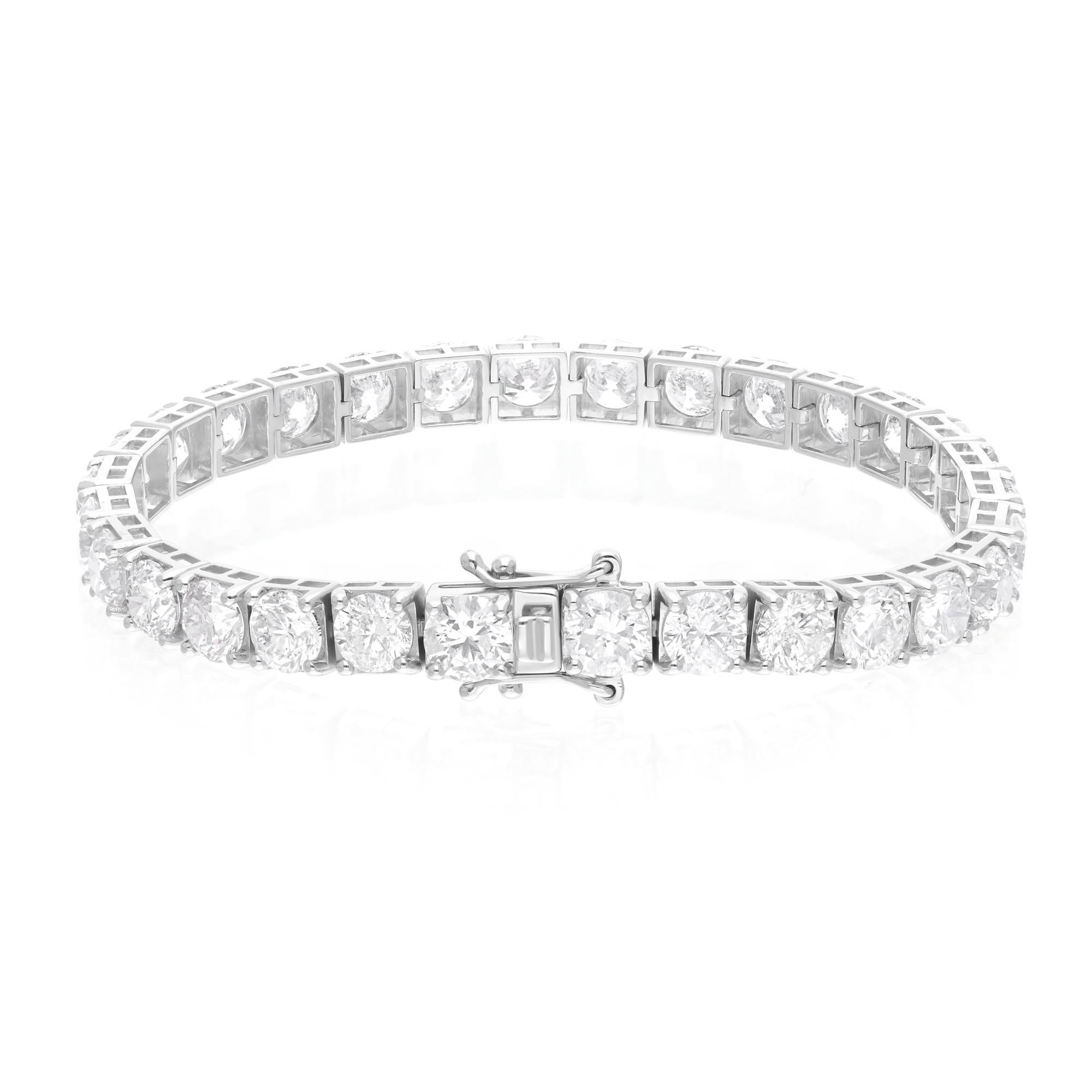 21.95 Ct. SI Clarity HI Color Round Diamond Tennis Bracelet 18 Karat White Gold For Sale 1