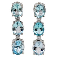 21,96 Karat Aquamarin Rund Diamant Weißgold Ohrringe