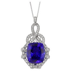 21.96 Carat Tanzanite Pendant in 18 Karat White Gold with Diamond.