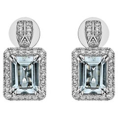 Sunita Nahata Aquamarine 2.19ct. Drop Earring in 18KWG with White Diamond.