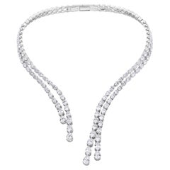 21.97 Carat Pear Shape Natural Diamond Double Lariat Necklace in 18K White Gold