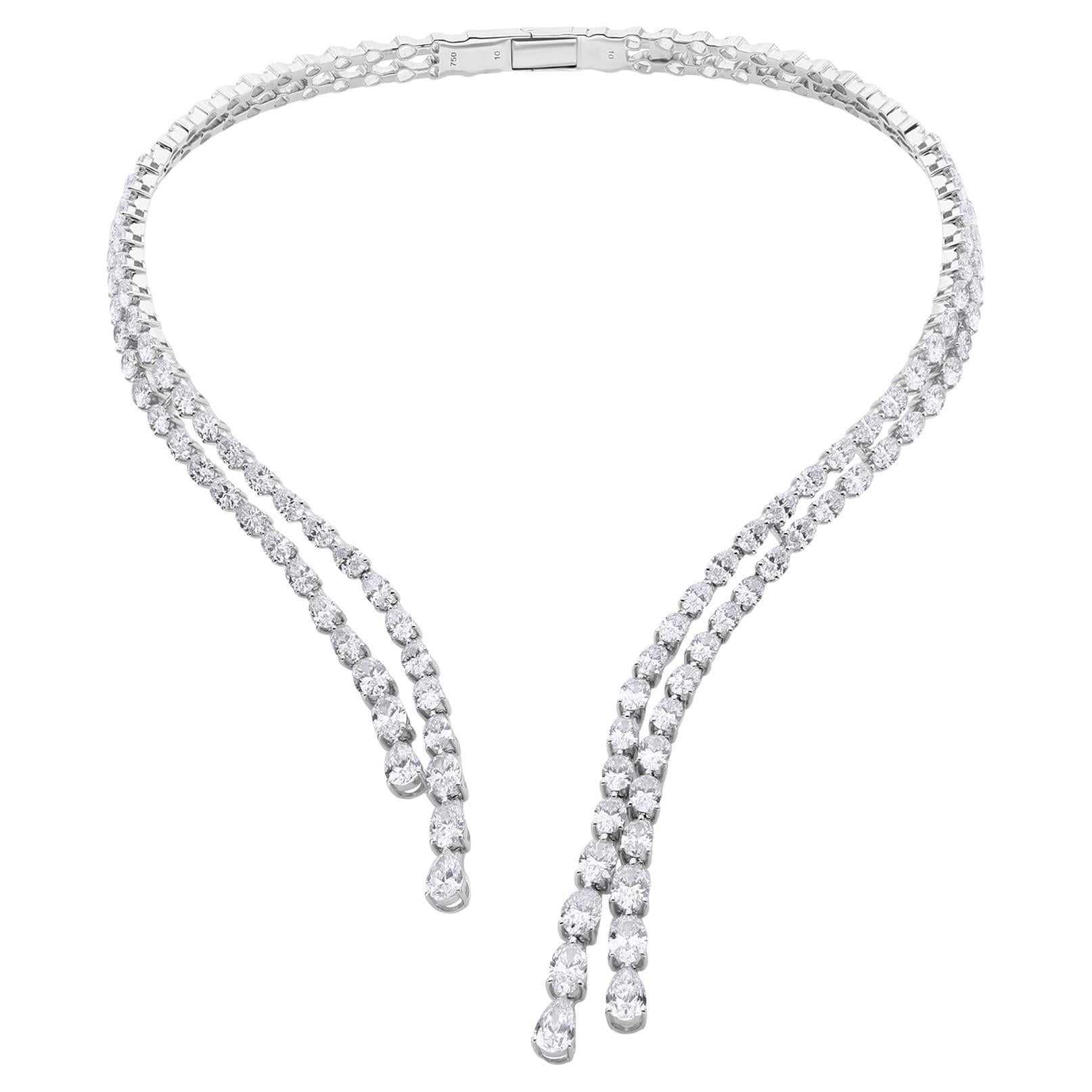 Collana doppia con diamanti naturali a forma di pera da 21,97 carati in oro bianco 18 carati