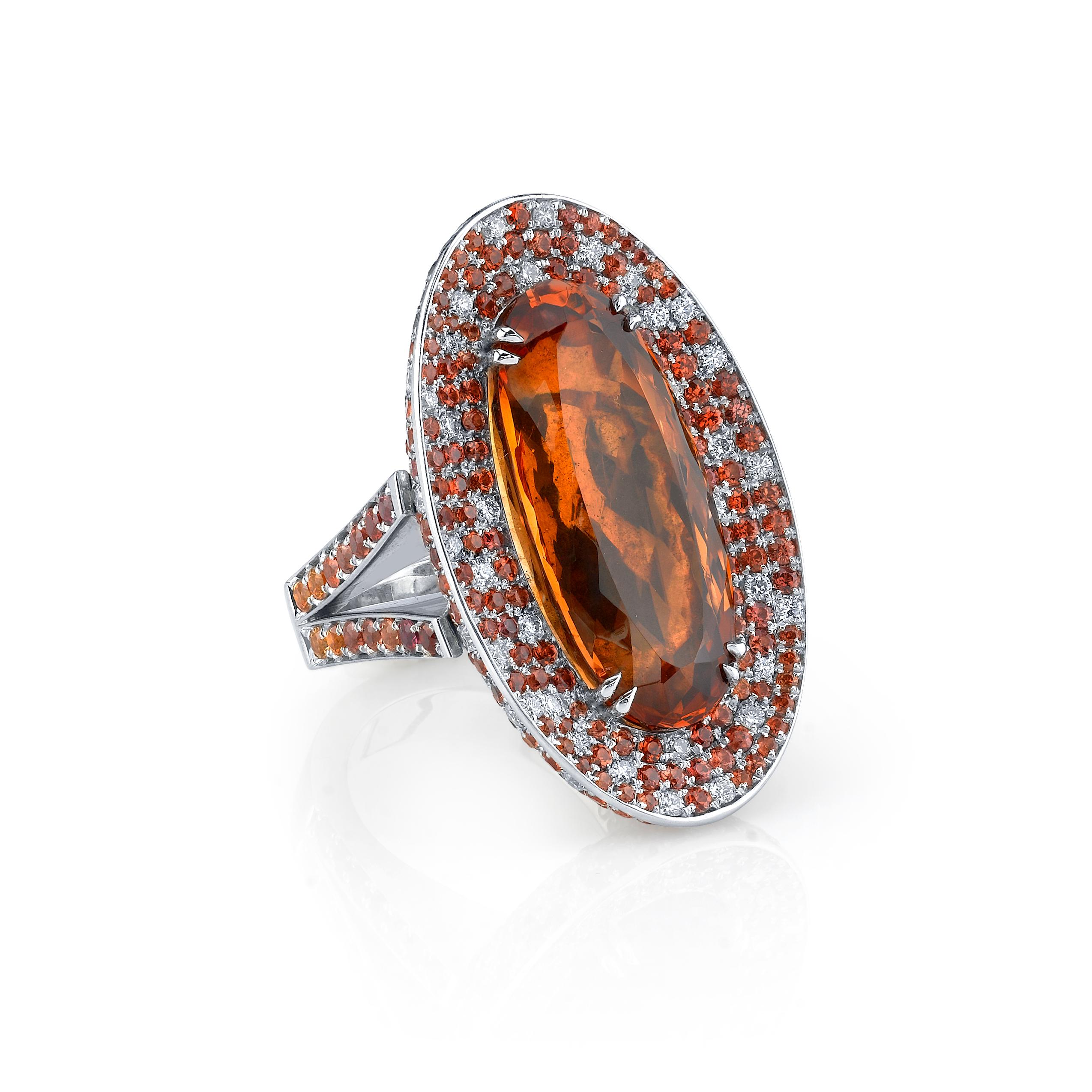 21.99ct Precious Imperial Topaz Sapphire and Diamond Cocktail Ring 18KW In New Condition For Sale In Granada Hills, CA