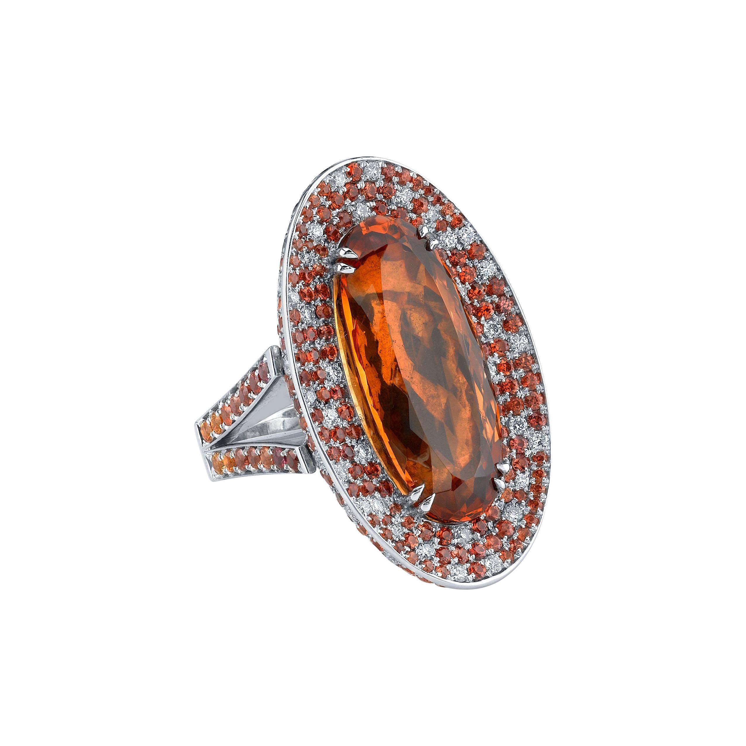 21.99ct Precious Imperial Topaz Sapphire and Diamond Cocktail Ring 18KW For Sale