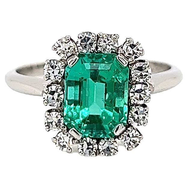 2.19 Total Carat Green Emerald and Diamond Engagement Ring GIA